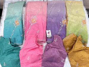 Soft Silk Blend Saree with Floral Embroidery, Ombre Effect | Stitched Blouse Included | Fall & Pico Done | Wedding, Festive & Party Wear, S- 3082