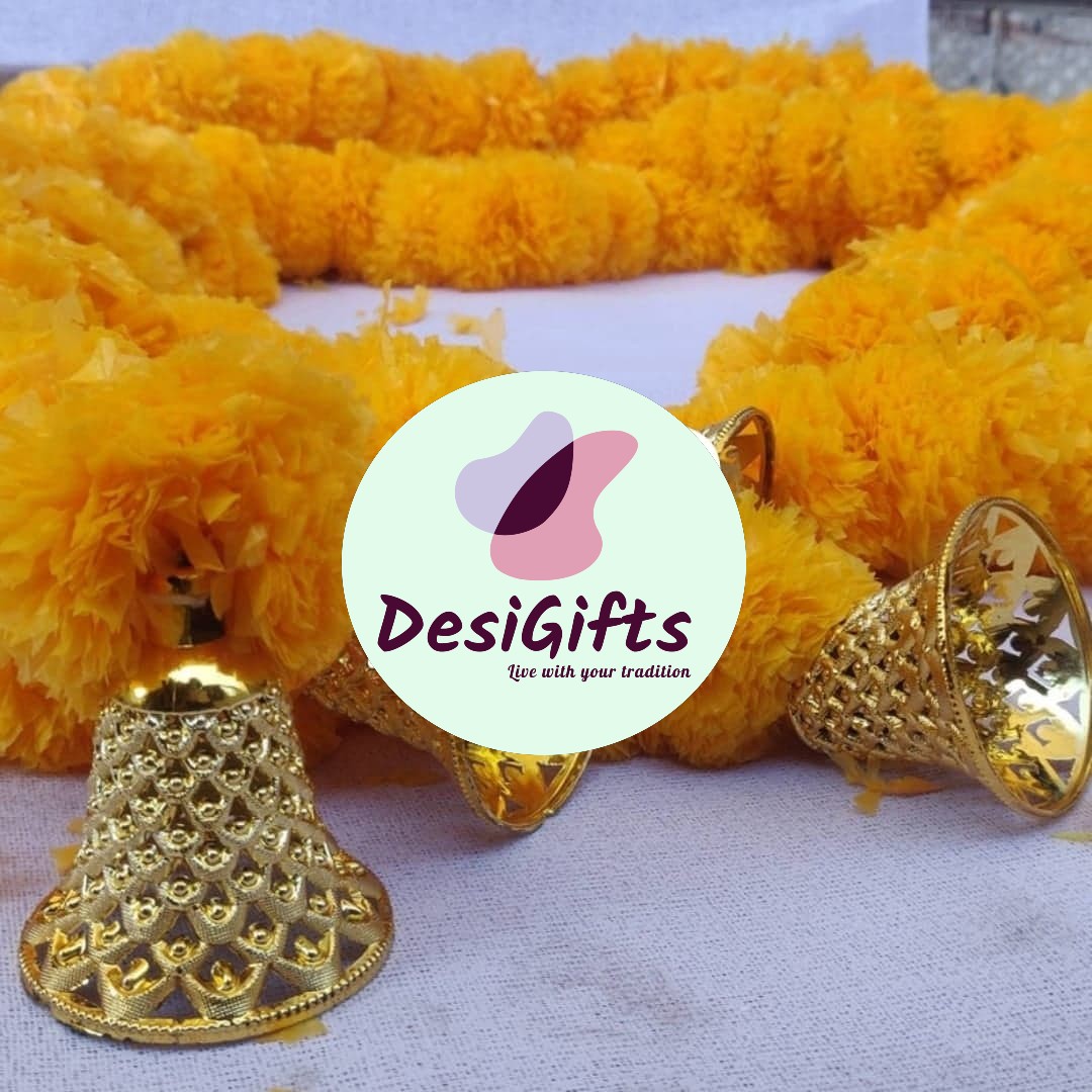 60" Artificial Marigold Flower Strings with or without Bell, Wall hanging Decor, HDR-1105