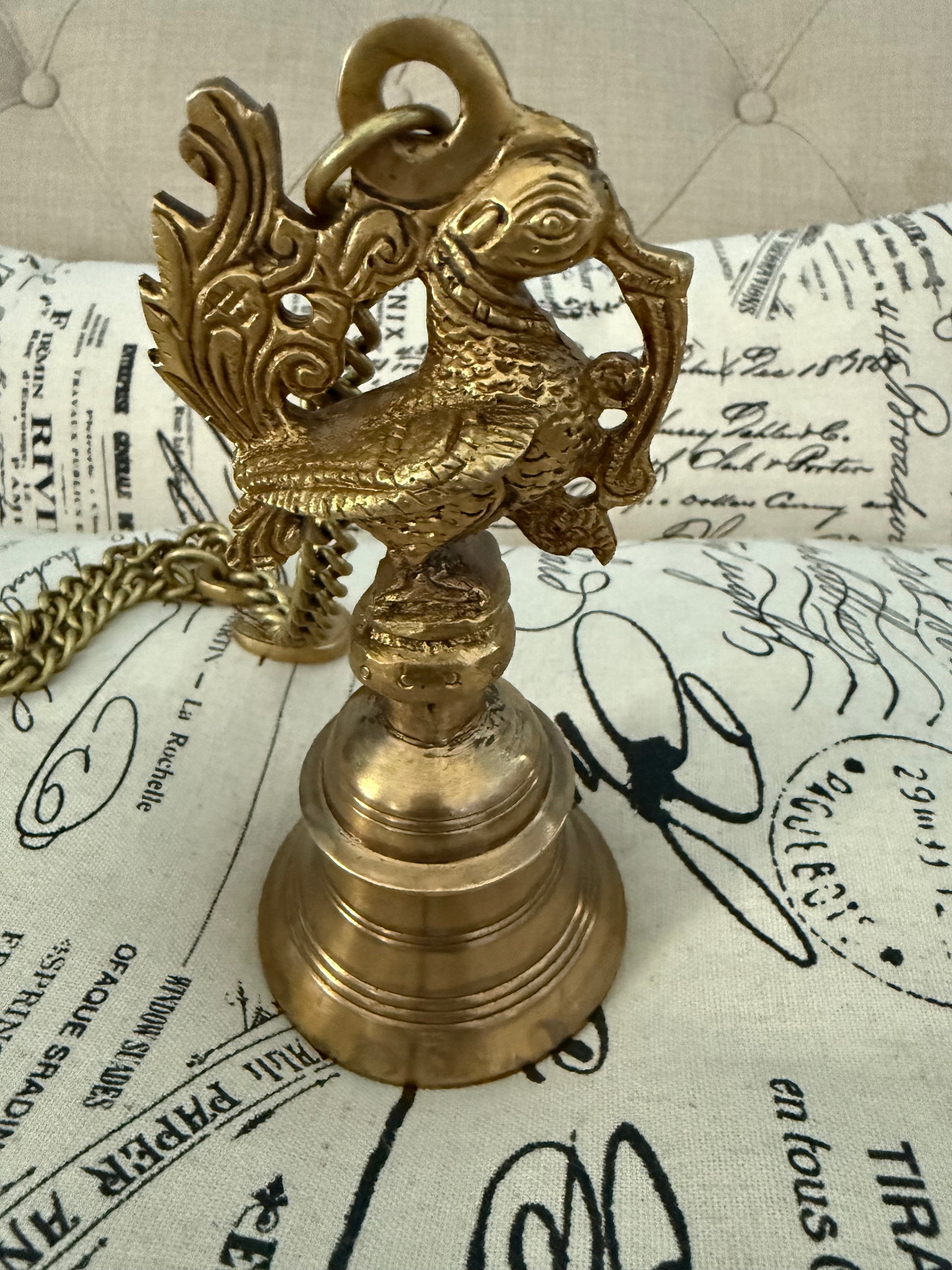 23” Solid Brass Hanging Brass Peacock Bell with Chain, Brass Decorative Bell, Traditional Indian Hanging Bell, Brass Decor, HGBB - 182