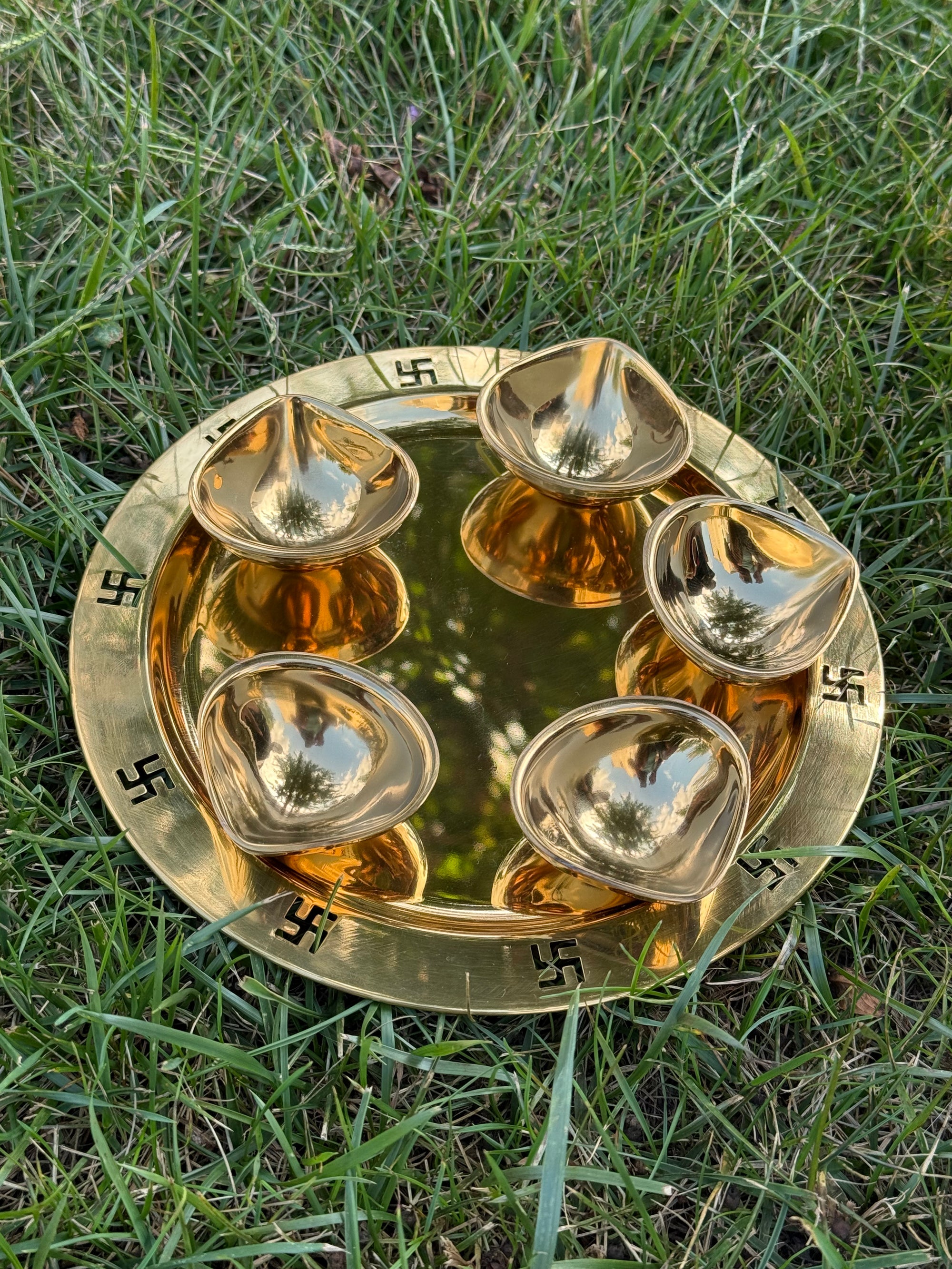 Quality Stainless Steel Festive Diya or Pooja Thali or Bell, PVD Gold Coating Items, GP - 1887
