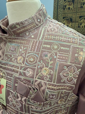 Classy Light Purple 3 Piece Kurta Pajama with Jacket  Embroidered Set for Man, Silk, Indian Wedding Partywear, DM - 1889