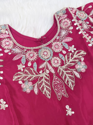 Girls Magenta Red Embroidered Palazzo Set with Dupatta | Indian Ethnic Wear | Wedding, Diwali, Eid Party Dress, G -4099