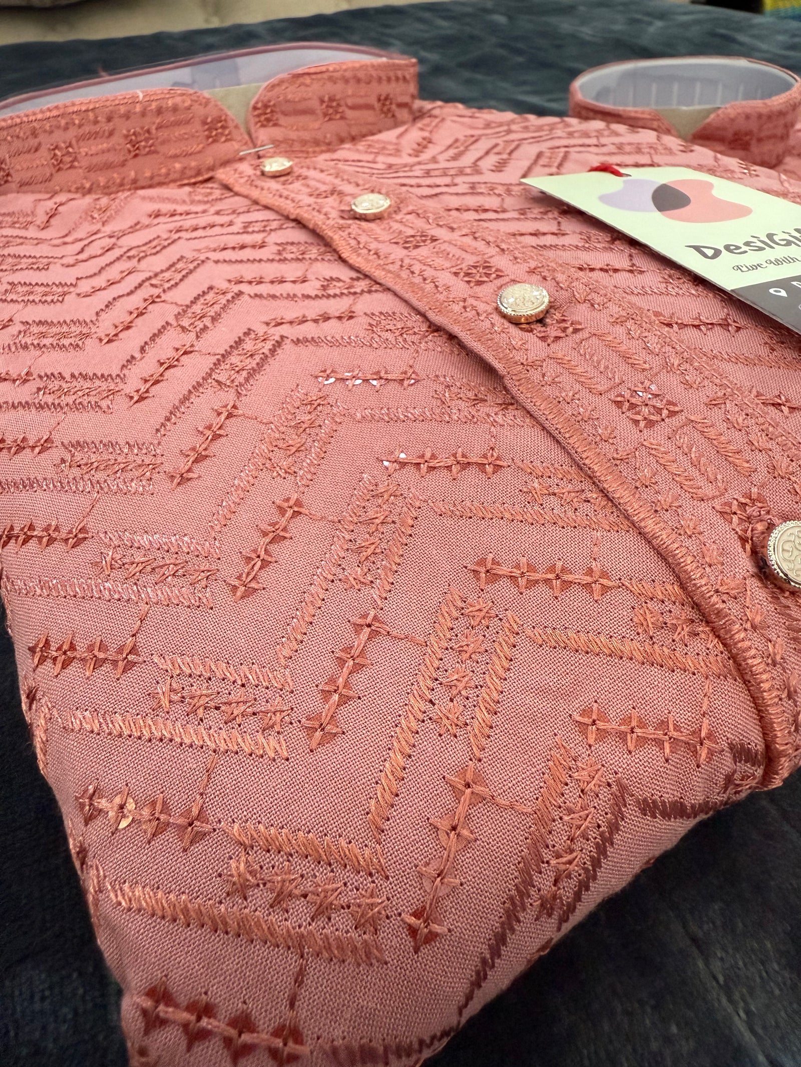 Onion Pink Shade Chikankari Rayon with Sequins 2 Piece Kurta Pajama Set, Father & Son's Outfit up to Size 56, DM -1805