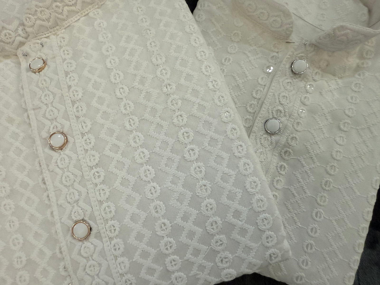 White Chikankari Rayon with Sequins 2 Piece Kurta Pajama Set, Father & Son's Outfit, DM -1811