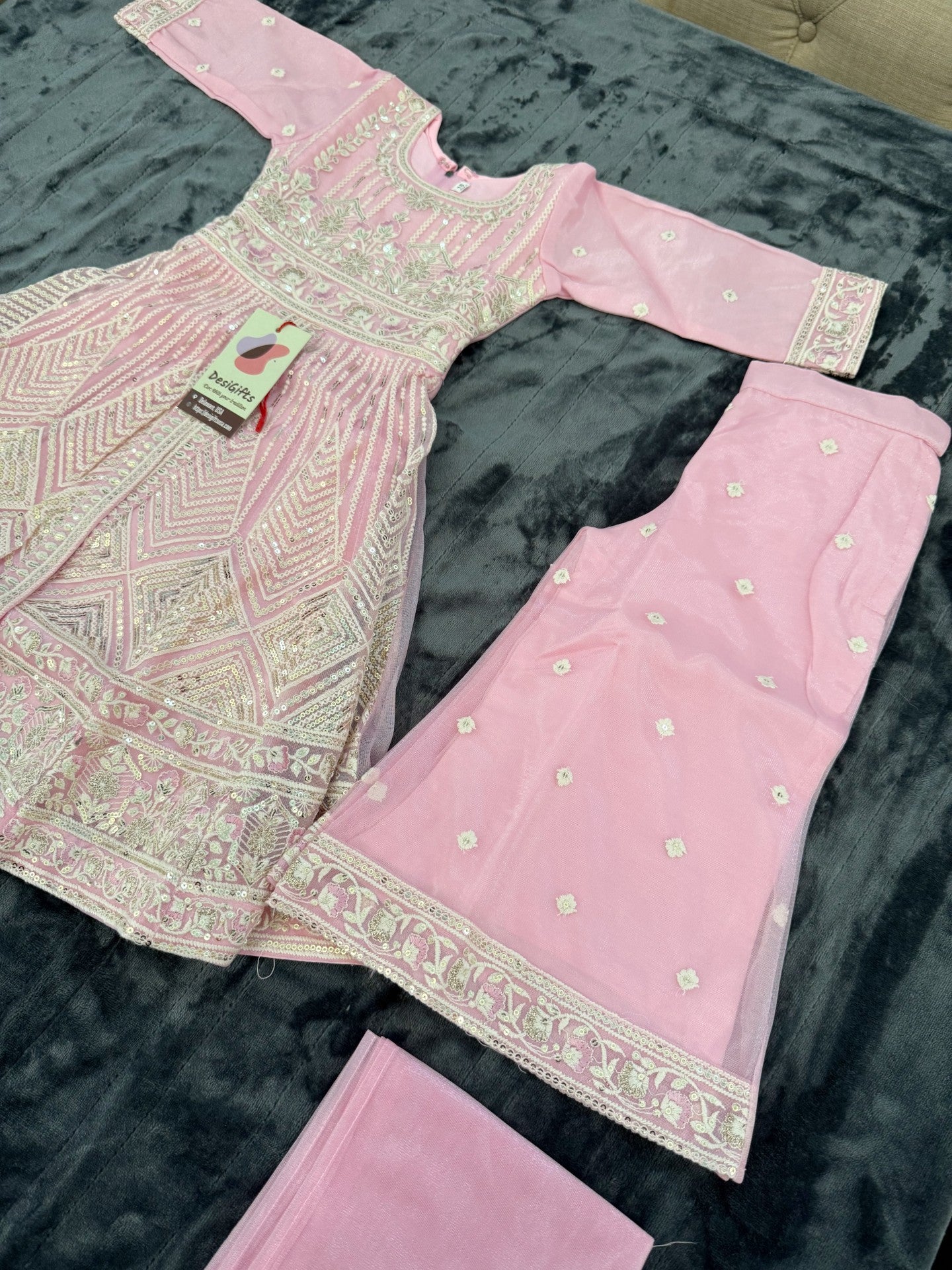 Heavy Chikankari Embroidery 3-Piece Indian Outfit for Girls – Trendy Ethnic Style, Design G- 1855