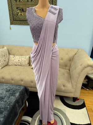 Readymade Pre-Stitched Saree, Ready to wear Sari  in Lavender Shade  Indian Ethnic Sari, GRL - 1870