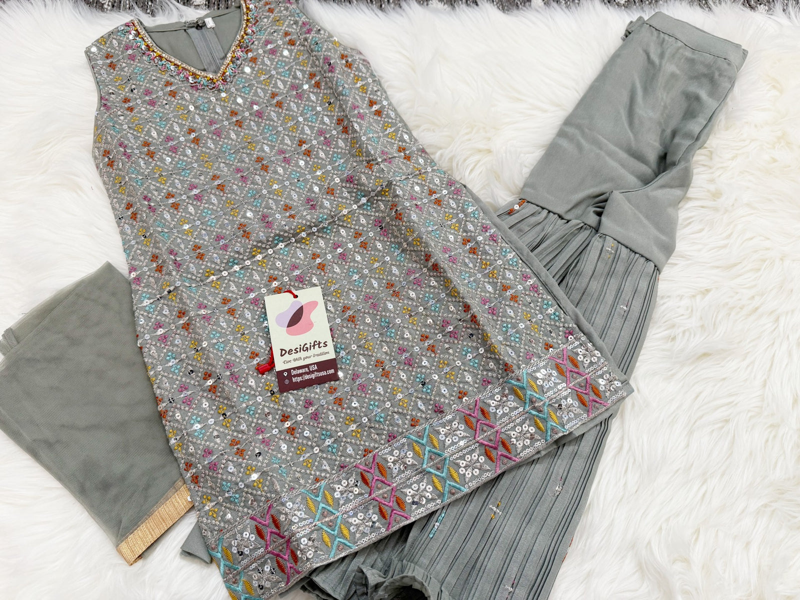 Beautiful Gray Palazzo Suit Dress for Girl, Indian Ethnic Outfit, GRL -1566