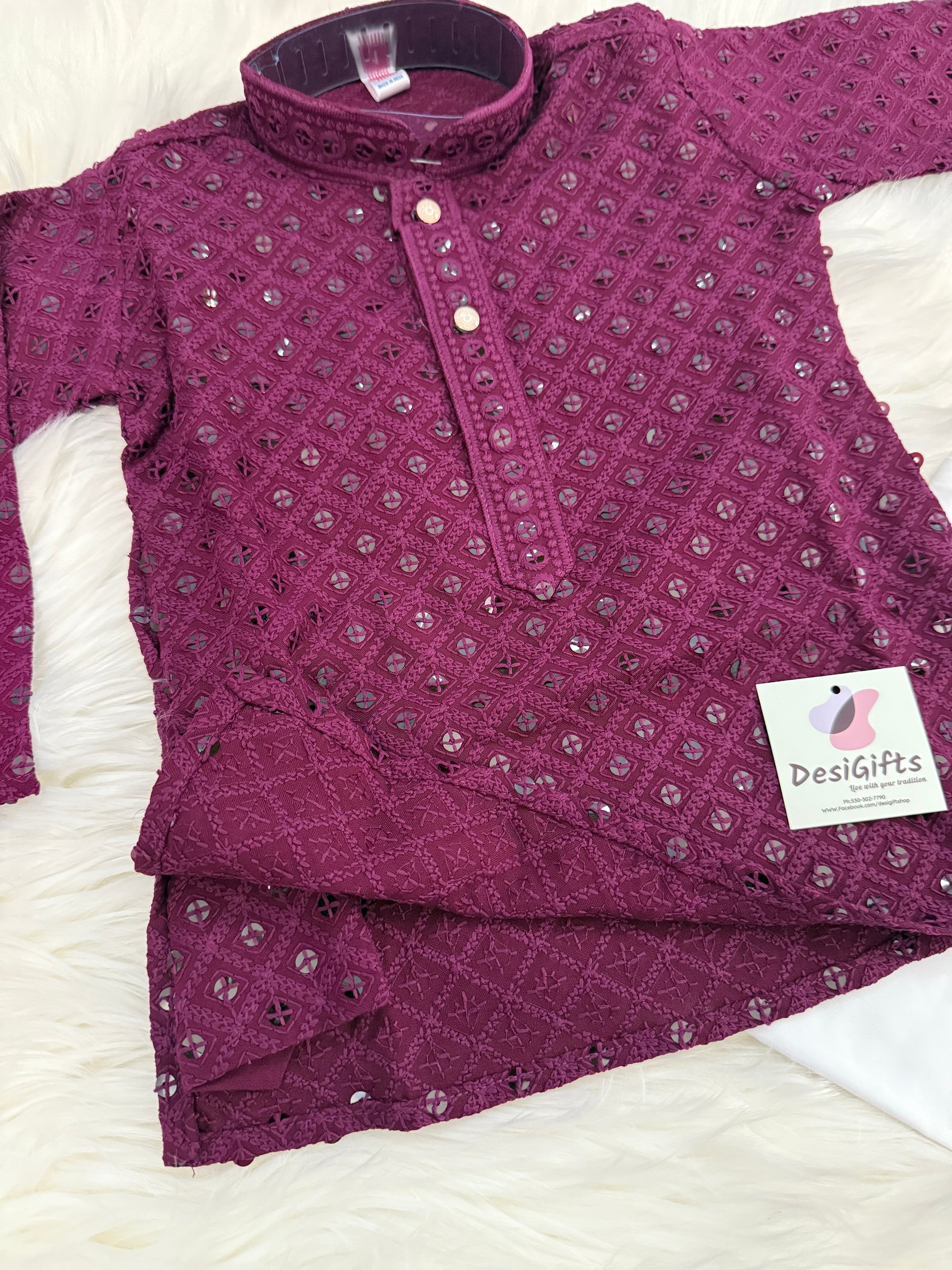 Boy Purple Shade Kurta Pajama with Embroidery and Sequins Work - BOY-1581