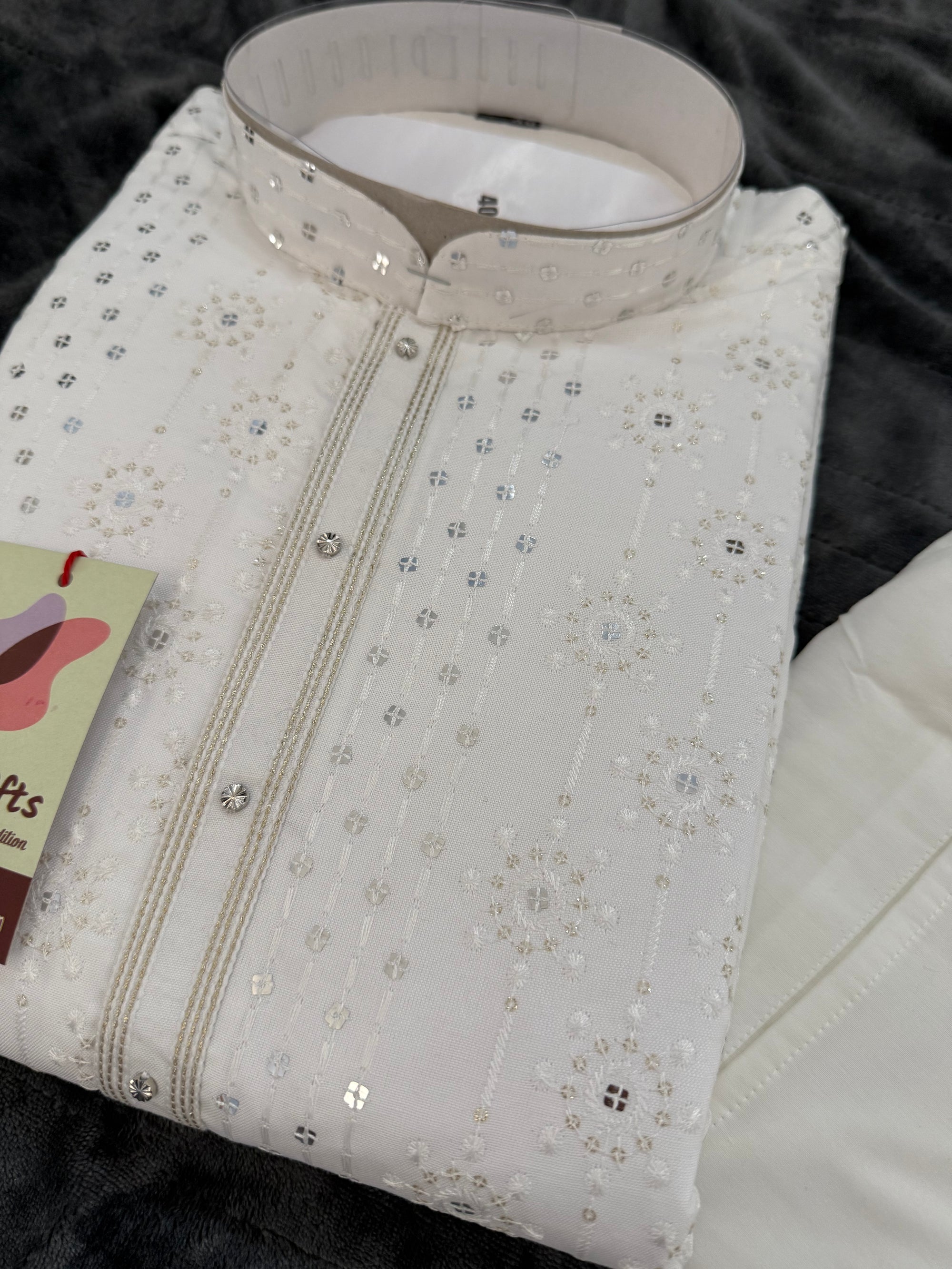 Graceful White Embroidered Soft Silk Kurta Pajama Set for for Man, Festive Wedding Kurta Trouser Style Pant, KP - 1747