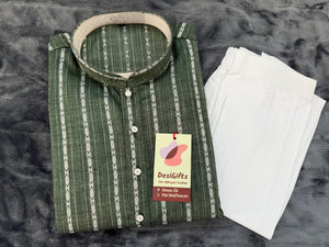 Green Shade Soft Cotton Blended Kurta Pajama Set, Semiformal Kurta Trouser Pajama Set, Punjabi Set, Man -1739