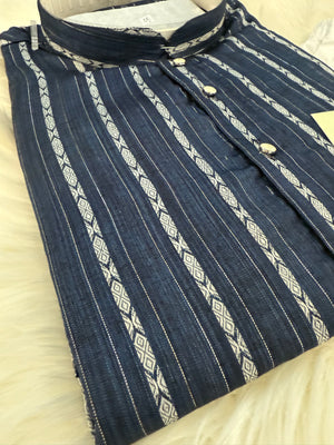 Sober Navy Shade Soft Cotton Blended Kurta Pajama Set, Semiformal Kurta Trouser Pajama Set, Punjabi Set, Man -1737