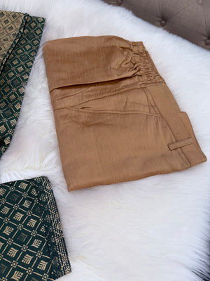 Pine Green Shade with Golden Buty 2 Piece Jacquard Silk Kurta Pajama Set, Trouser Style, Man -1962