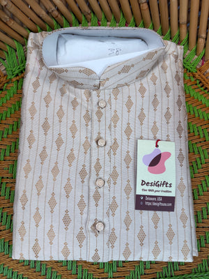 Light Beige with Golden Buty 2 Piece Jacquard Silk Kurta Pajama Set, Festive Kurta Pant Style Pajama, Man -1963