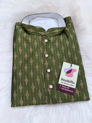 Grass Green Shade with Golden Buty 2 Piece Jacquard Silk Kurta Pajama Set, Festive Kurta Pant Style Pajama, Man -1965