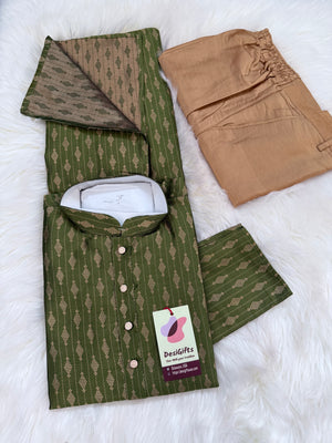 Grass Green Shade with Golden Buty 2 Piece Jacquard Silk Kurta Pajama Set, Festive Kurta Pant Style Pajama, Man -1965