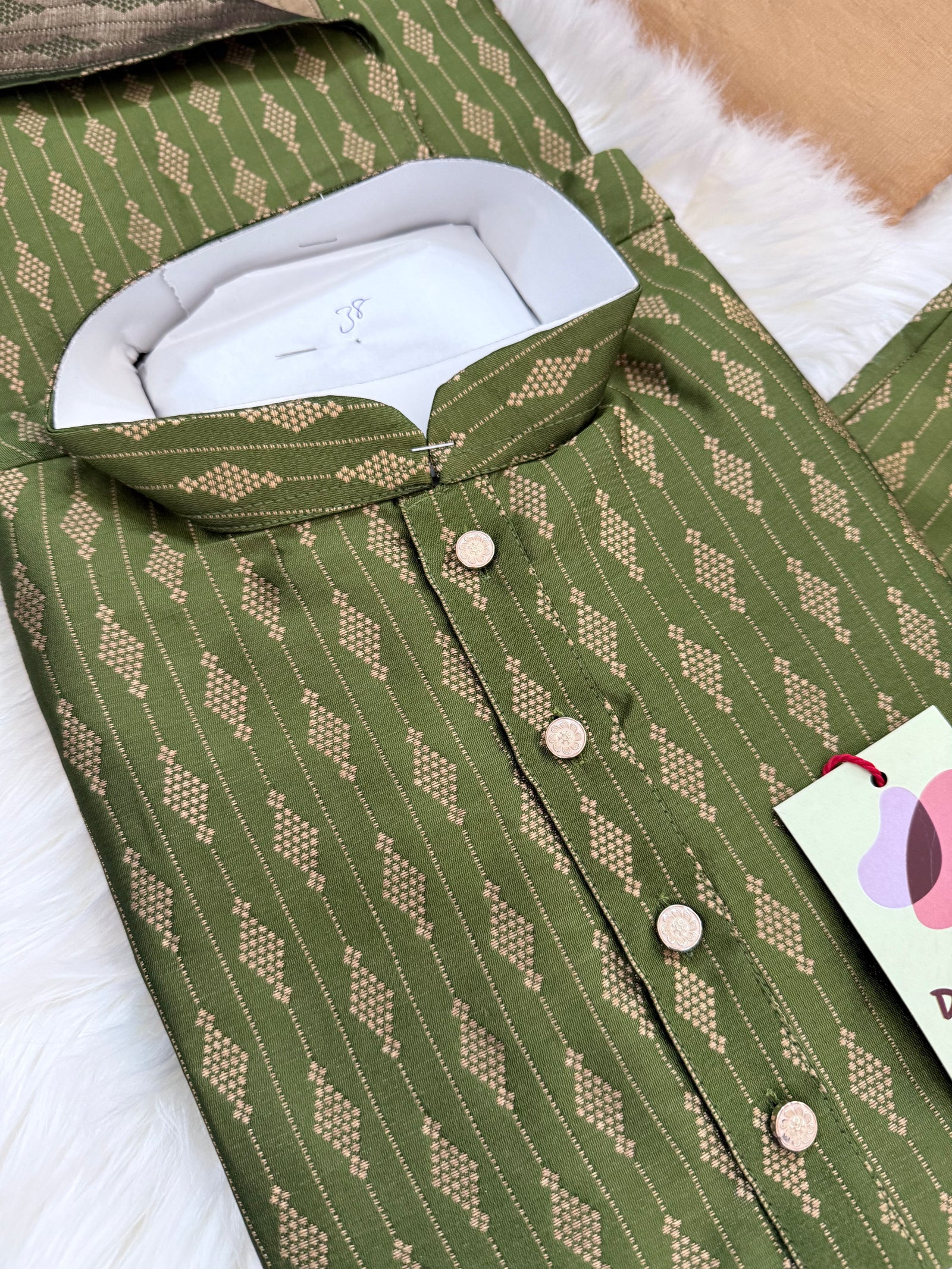 Grass Green Shade with Golden Buty 2 Piece Jacquard Silk Kurta Pajama Set, Festive Kurta Pant Style Pajama, Man -1965