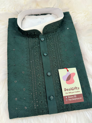 Ethnic Kurta Pajama Set with Classic embroidery on Neck and Front Side, Festival Kurta Pant style Pajama set for Man, KP - 1961