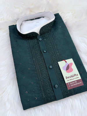 Ethnic Kurta Pajama Set with Classic embroidery on Neck and Front Side, Festival Kurta Pant style Pajama set for Man, KP - 1961