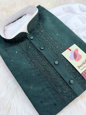 Ethnic Kurta Pajama Set with Classic embroidery on Neck and Front Side, Festival Kurta Pant style Pajama set for Man, KP - 1961