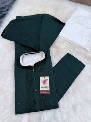 Ethnic Kurta Pajama Set with Classic embroidery on Neck and Front Side, Festival Kurta Pant style Pajama set for Man, KP - 1961