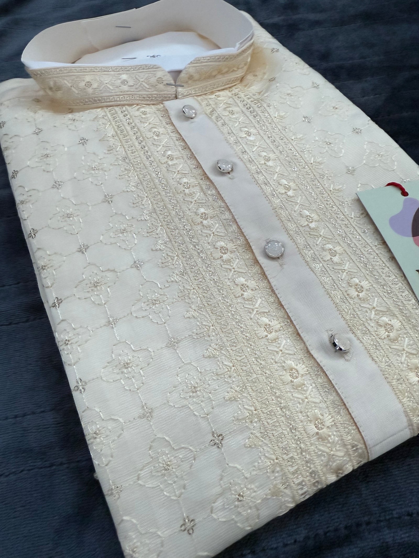 Ethnic Kurta Pajama Set with classic embroidery on Neck and Front Side, Festival Kurta Pant style Pajama set for Man, KP - 1960