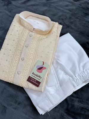 Ethnic Kurta Pajama Set with classic embroidery on Neck and Front Side, Festival Kurta Pant style Pajama set for Man, KP - 1960