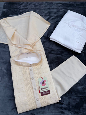 Ethnic Kurta Pajama Set with classic embroidery on Neck and Front Side, Festival Kurta Pant style Pajama set for Man, KP - 1960