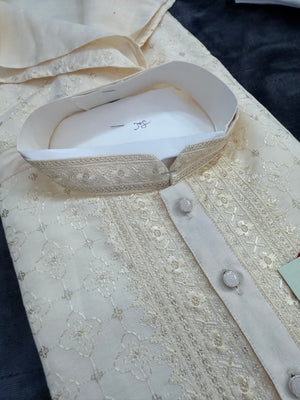 Ethnic Kurta Pajama Set with classic embroidery on Neck and Front Side, Festival Kurta Pant style Pajama set for Man, KP - 1960