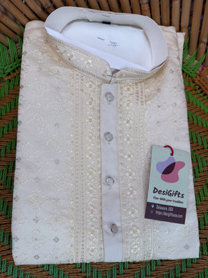 Ethnic Kurta Pajama Set with classic embroidery on Neck and Front Side, Festival Kurta Pant style Pajama set for Man, KP - 1960