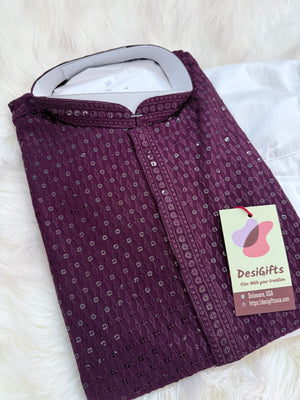 Chikankari Rayon with Sequins  2 Piece Kurta Pajama Set, Father & Son's Outfit, Plum Purple Shade,DM -1966