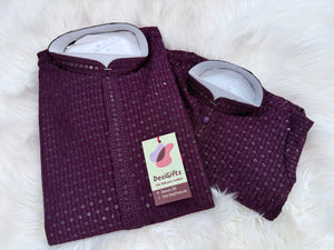 Chikankari Rayon with Sequins  2 Piece Kurta Pajama Set, Father & Son's Outfit, Plum Purple Shade,DM -1966