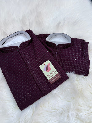 Chikankari Rayon with Sequins  2 Piece Kurta Pajama Set, Father & Son's Outfit, Plum Purple Shade,DM -1966