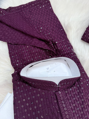 Chikankari Rayon with Sequins  2 Piece Kurta Pajama Set, Father & Son's Outfit, Plum Purple Shade,DM -1966