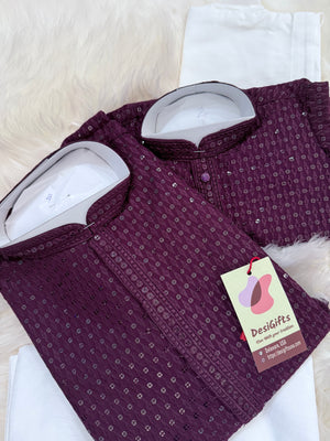 Chikankari Rayon with Sequins  2 Piece Kurta Pajama Set, Father & Son's Outfit, Plum Purple Shade,DM -1966