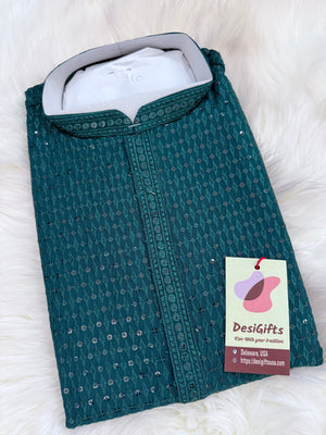 Chikankari Rayon with Sequins  2 Piece Kurta Pajama Set, Father & Son's Outfit, Teal Blue Shade, DM -1967