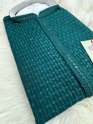 Chikankari Rayon with Sequins  2 Piece Kurta Pajama Set, Father & Son's Outfit, Teal Blue Shade, DM -1967