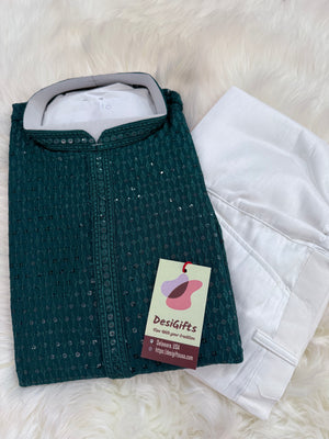 Chikankari Rayon with Sequins  2 Piece Kurta Pajama Set, Father & Son's Outfit, Teal Blue Shade, DM -1967