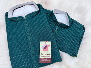 Chikankari Rayon with Sequins  2 Piece Kurta Pajama Set, Father & Son's Outfit, Teal Blue Shade, DM -1967