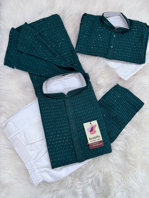 Chikankari Rayon with Sequins  2 Piece Kurta Pajama Set, Father & Son's Outfit, Teal Blue Shade, DM -1967