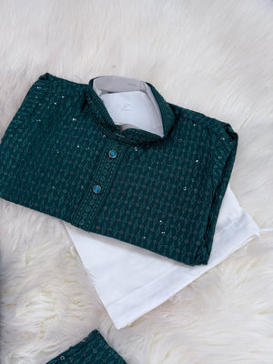 Chikankari Rayon with Sequins  2 Piece Kurta Pajama Set, Father & Son's Outfit, Teal Blue Shade, DM -1967