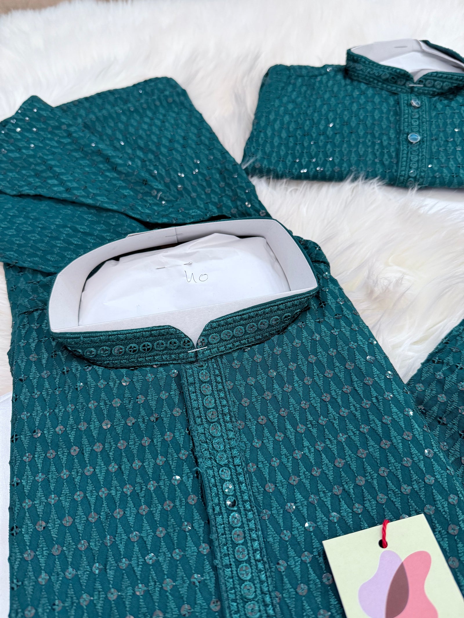 Chikankari Rayon with Sequins  2 Piece Kurta Pajama Set, Father & Son's Outfit, Teal Blue Shade, DM -1967
