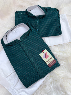 Chikankari Rayon with Sequins  2 Piece Kurta Pajama Set, Father & Son's Outfit, Teal Blue Shade, DM -1967