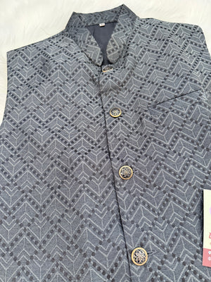 Premium  Gray-Black Shade Jacket for Men, Self Woven Silk Indian Waistcoat, Sadri, Stylish Ethnic Jacket, J - 1969