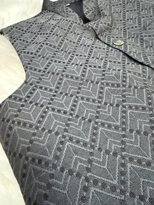 Premium  Gray-Black Shade Jacket for Men, Self Woven Silk Indian Waistcoat, Sadri, Stylish Ethnic Jacket, J - 1969