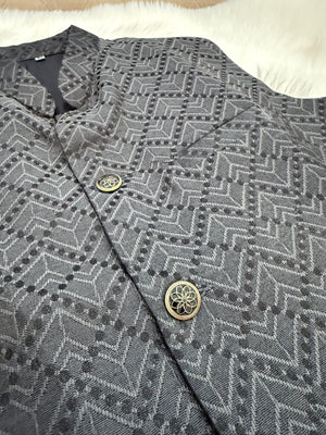 Premium  Gray-Black Shade Jacket for Men, Self Woven Silk Indian Waistcoat, Sadri, Stylish Ethnic Jacket, J - 1969