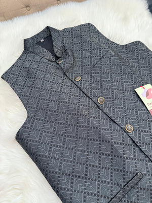 Premium  Gray-Black Shade Jacket for Men, Self Woven Silk Indian Waistcoat, Sadri, Stylish Ethnic Jacket, J - 1969