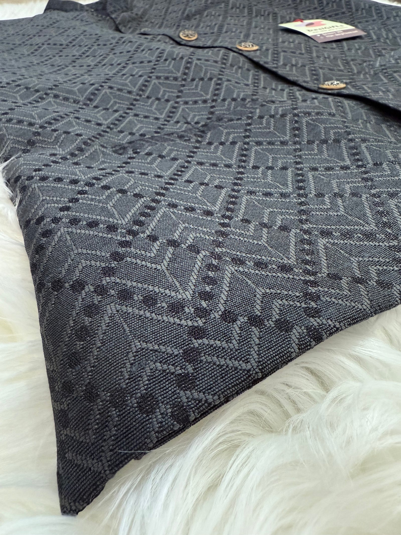 Premium  Gray-Black Shade Jacket for Men, Self Woven Silk Indian Waistcoat, Sadri, Stylish Ethnic Jacket, J - 1969