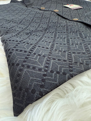 Premium  Gray-Black Shade Jacket for Men, Self Woven Silk Indian Waistcoat, Sadri, Stylish Ethnic Jacket, J - 1969