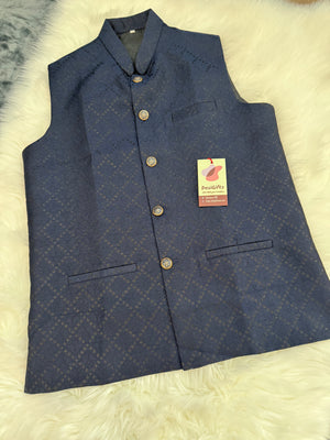 Premium  Blue Black Shade Jacket for Men, Self Woven Silk Indian Waistcoat, Sadri, Stylish Ethnic Jacket, J - 1970
