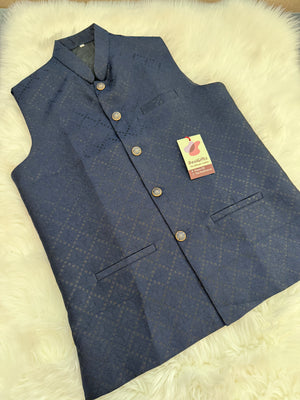 Premium  Blue Black Shade Jacket for Men, Self Woven Silk Indian Waistcoat, Sadri, Stylish Ethnic Jacket, J - 1970